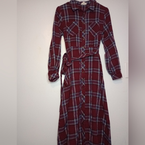 Orange Creek Burgundy Plaid Long Sleeve Shirt Dress Size Small Women's Dress - Picture 2 of 5